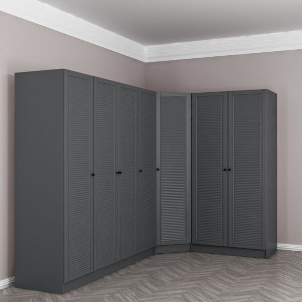 Kale 7 Kapaklı 2 Çekmeceli Köşe Dolap Antrasit Mebran Panjur