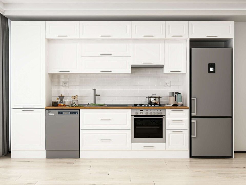 Alvinka 390X240 Cm Klasik Mebran Mutfak Dolabı Beyaz Beyaz Mbb-E90B60S40-1