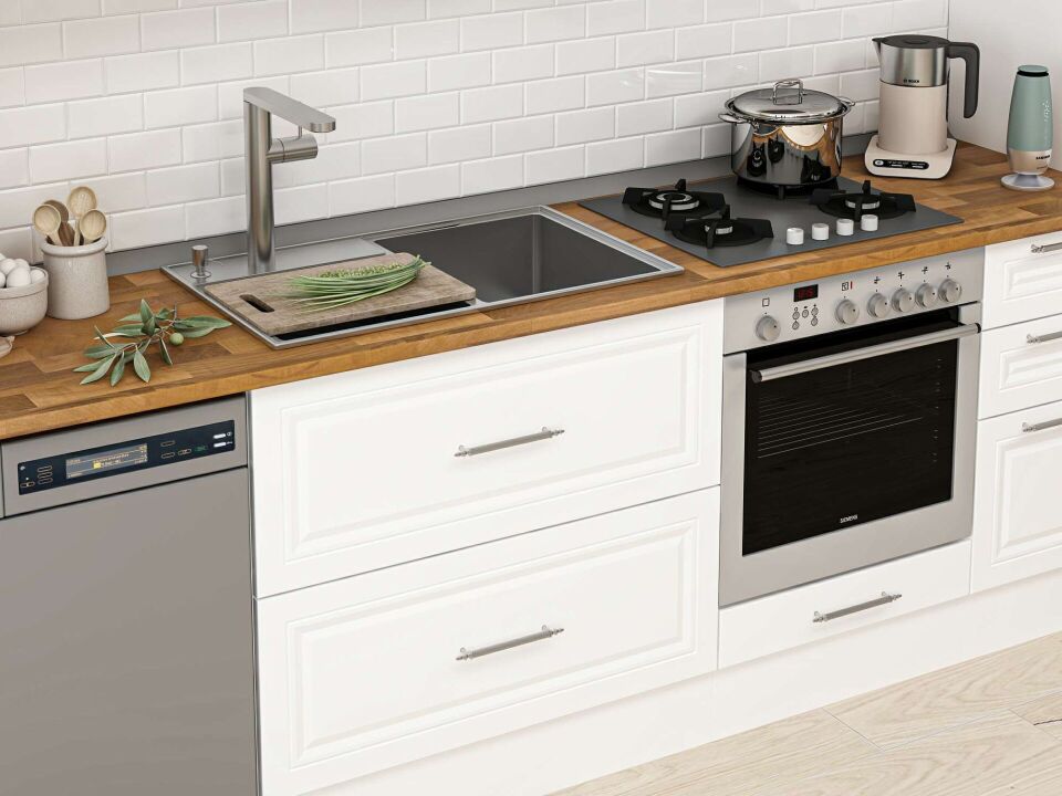 Alvinka 390X240 Cm Klasik Mebran Mutfak Dolabı Beyaz Beyaz Mbb-E90B60S40-1