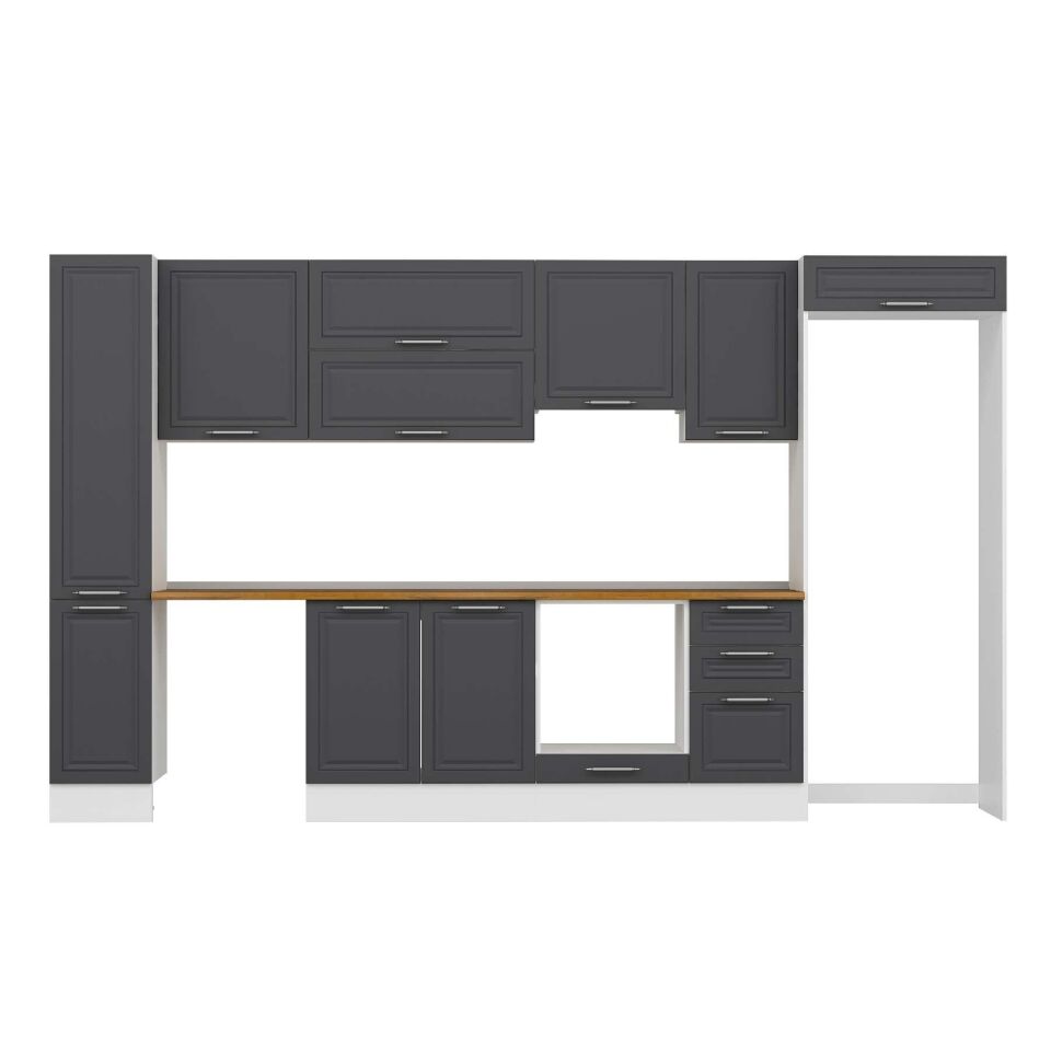 Alvinka 365X222 Cm Klasik Mebran Mutfak Dolabı Mbb-E80B40S45-1 Mebran | Antrasit - Mdf