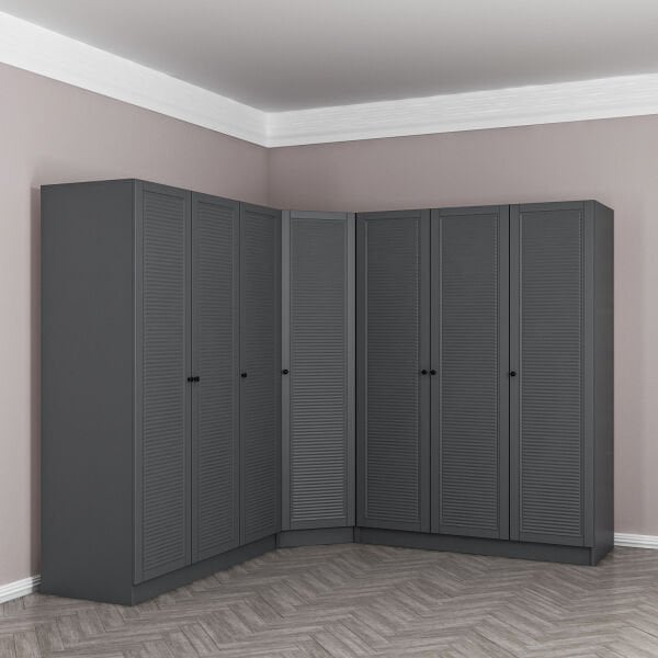 Kale 7 Kapaklı 4 Çekmeceli Köşe Dolap Antrasit Mebran Panjur