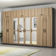 Minar Kale 8 Kapaklı 4 Aynalı 2 Ç Dolap Ve Yüklük Antrasit Dore