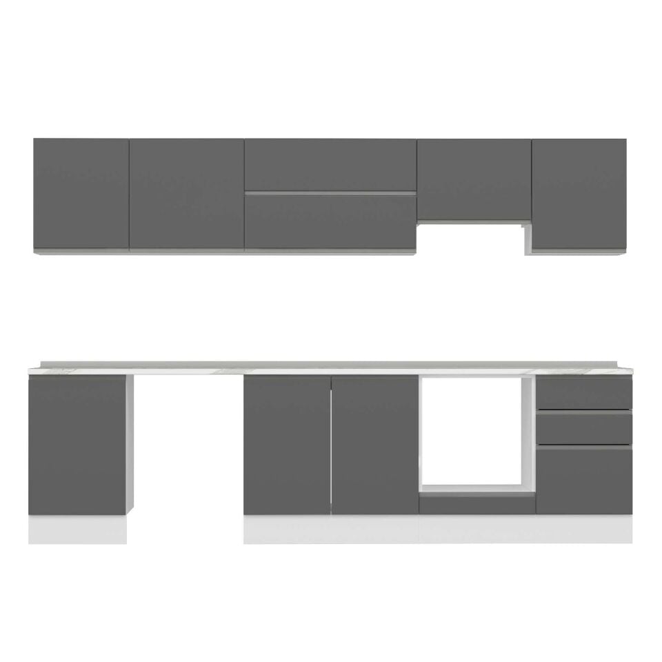 Alvinka 310X210 Cm High Gloss Mutfak Dolabı M-E90S50S50-1 High Gloss | Antrasit - Mdf