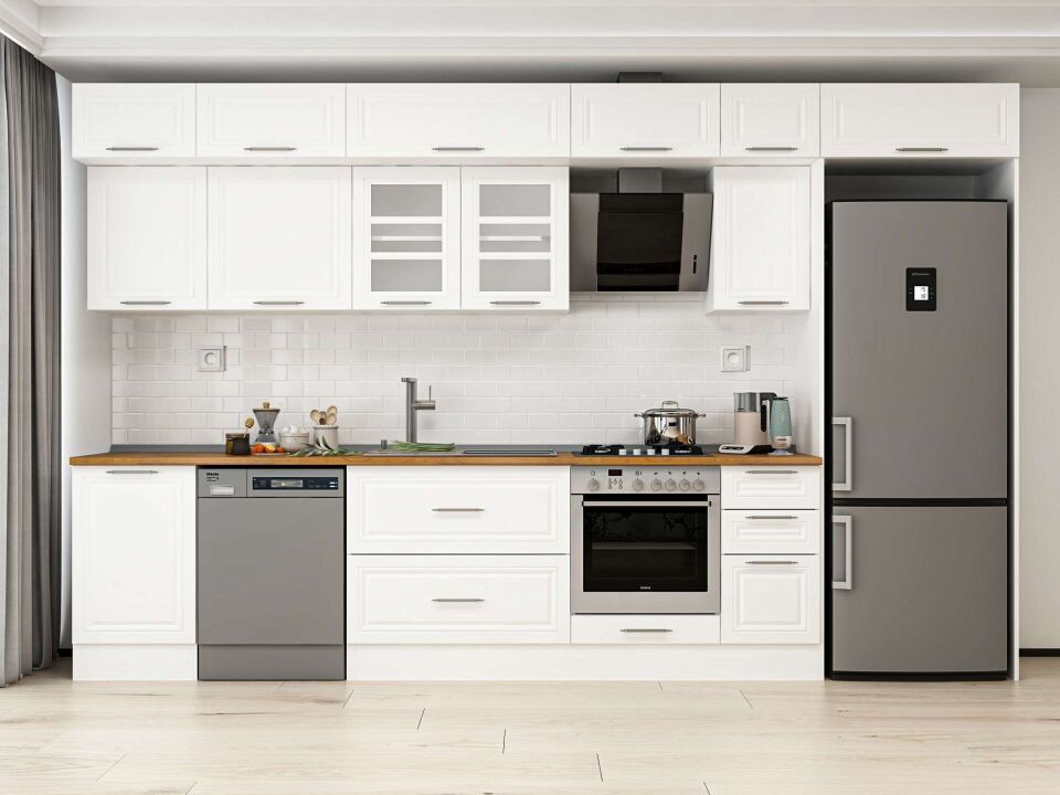 Alvinka 370X240 Cm Klasik Mebran Mutfak Dolabı Mb-E80S50S40-3 Mebran | Beyaz - Mdf