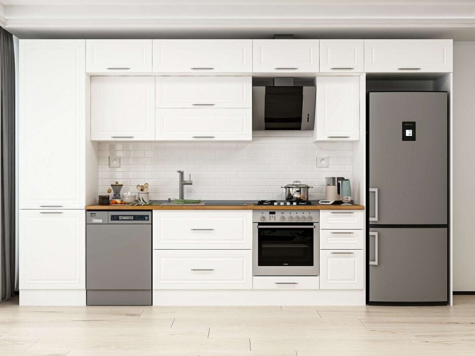Alvinka 390X240 Cm Klasik Mebran Mutfak Dolabı Beyaz Beyaz Mbb-E90B60S40-2