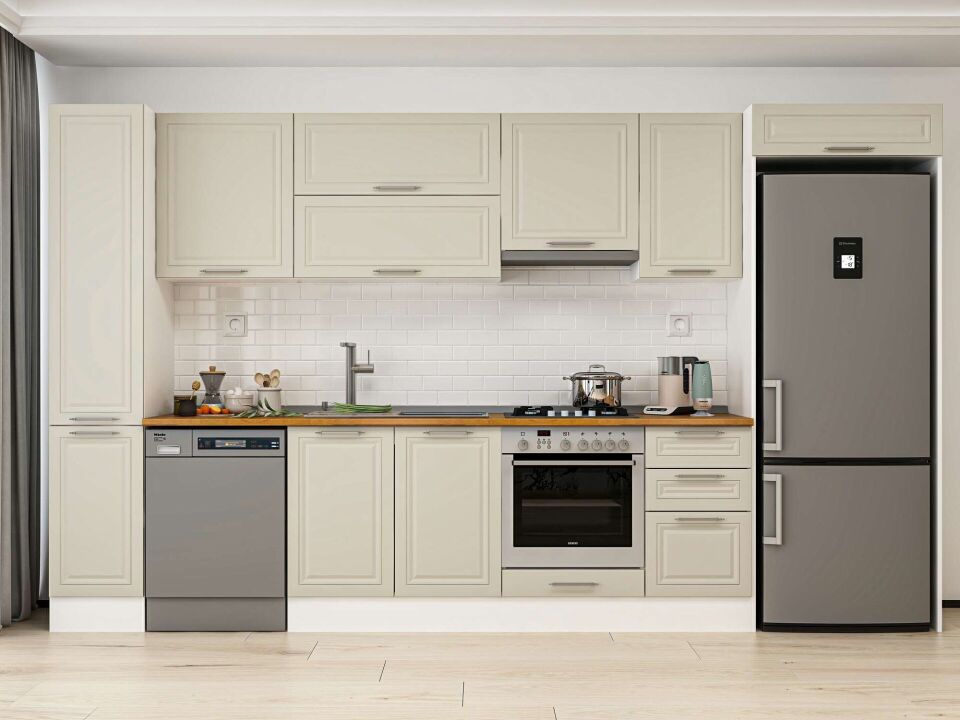 Alvinka 365X222 Cm Klasik Mebran Mutfak Dolabı Mbb-E80B40S45-1 Mebran | Kumtaşı - Mdf