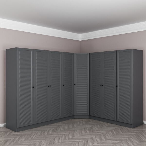 Kale 8 Kapaklı 4 Çekmeceli Köşe Dolap Antrasit Mebran Panjur