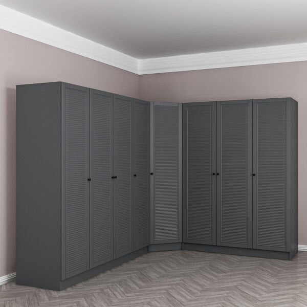 Kale 8 Kapaklı 4 Çekmeceli Köşe Dolap Antrasit Mebran Panjur