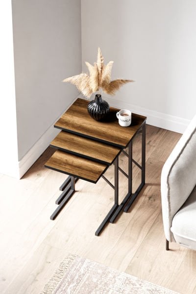 Ceramical Zg1 3Lü Zigon Sehpa - Barok Ceviz