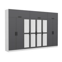 Minar Kale 8 Kapaklı 4 Aynalı 2 Ç Dolap Ve Yüklük Beyaz Antrasit