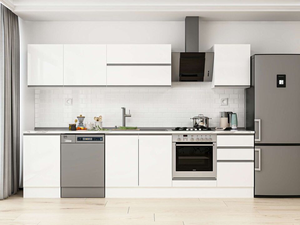 Alvinka 310X210 Cm High Gloss Mutfak Dolabı M-E90S50S50-2 High Gloss | Beyaz - Mdf