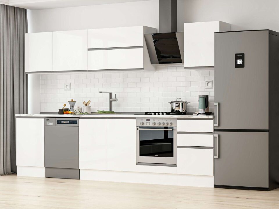 Alvinka 310X210 Cm High Gloss Mutfak Dolabı M-E90S50S50-2 High Gloss | Beyaz - Mdf