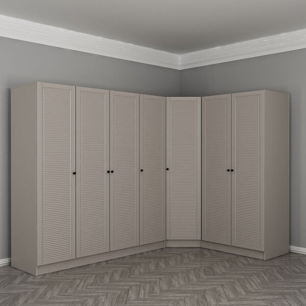 Kale 7 Kapaklı 2 Çekmeceli Köşe Dolap Kumtaşı Mebran Panjur