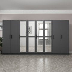 Minar Kale 8 Kapaklı 4 Aynalı 4 Çekmeceli Dolap Antrasit