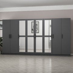 Minar Kale 8 Kapaklı 4 Aynalı 4 Çekmeceli Dolap Antrasit