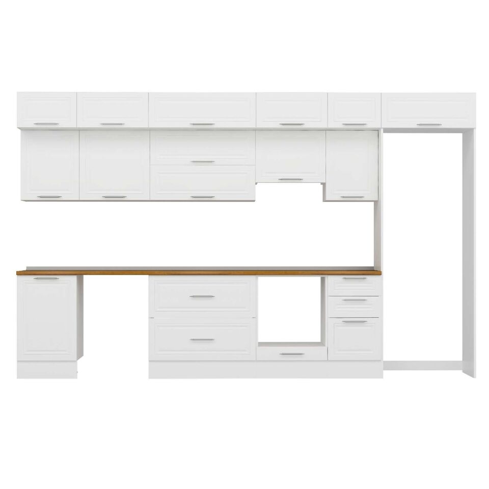 Alvinka 375X240 Cm Klasik Mebran Mutfak Dolabı Mb-E80S50S45-1 Mebran | Beyaz - Suntalam
