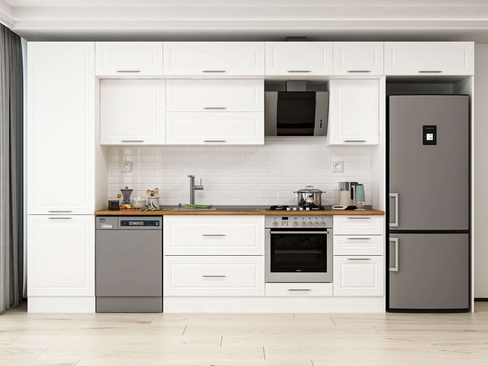Alvinka 395X240 Cm Klasik Mebran Mutfak Dolabı Beyaz Beyaz Mbb-E90B60S45-2