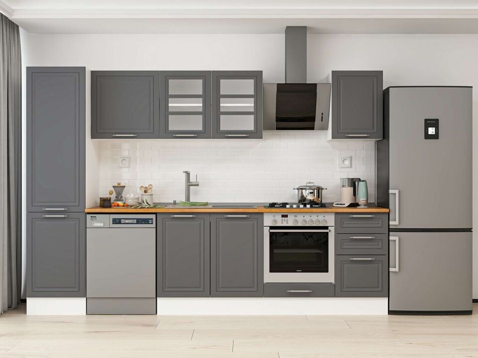 Alvinka 295X210 Cm Klasik Mebran Mutfak Dolabı Mb-E80B50S45-3 Mebran | Antrasit - Mdf