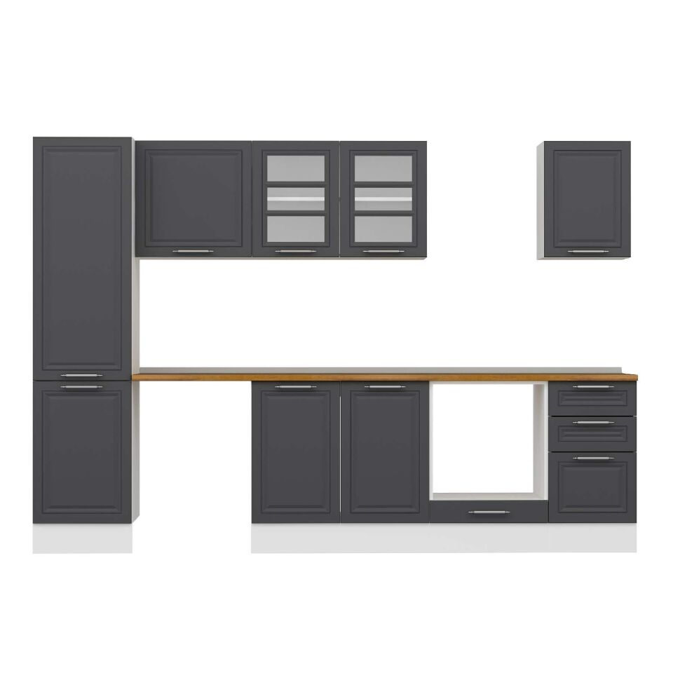 Alvinka 295X210 Cm Klasik Mebran Mutfak Dolabı Mb-E80B50S45-3 Mebran | Antrasit - Mdf