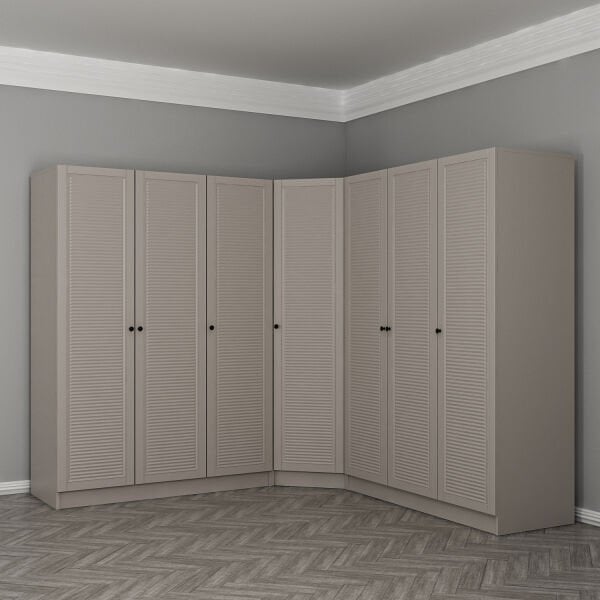 Kale 7 Kapaklı 4 Çekmeceli Köşe Dolap Kumtaşı Mebran Panjur