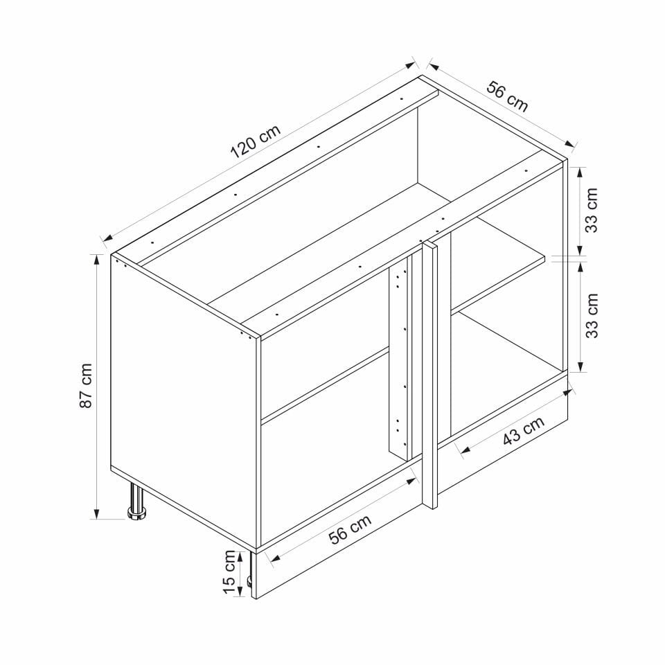 Alvinka Mutfak Modül Mbr_C Alt 1K1R 120Cm Köşe Dolap Beyaz Kumtaşı