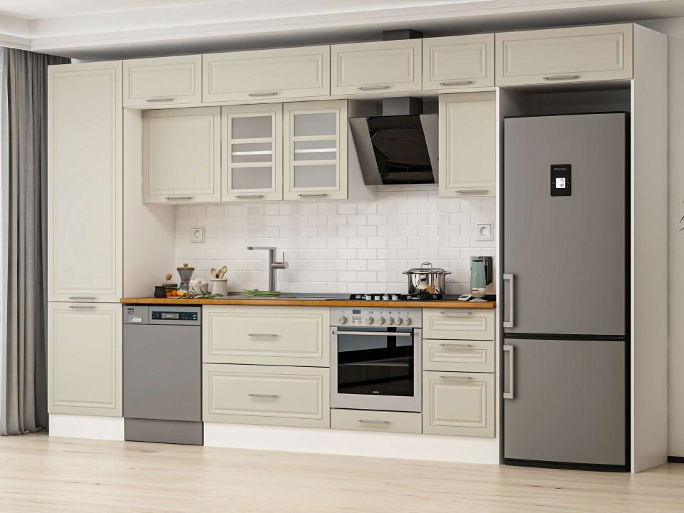 Alvinka 395X240 Cm Klasik Mebran Mutfak Dolabı Beyaz Beyaz Mbb-E90B60S45-3