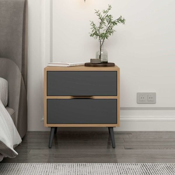 Elina Ayaklı 2 Çekmeceli Komodin - Dore/Antrasit