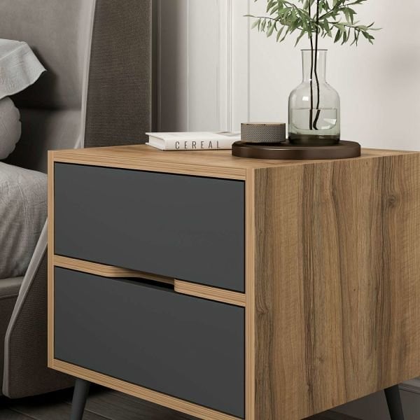 Elina Ayaklı 2 Çekmeceli Komodin - Dore/Antrasit