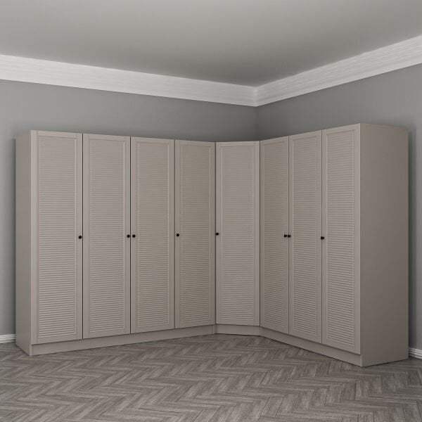 Kale 8 Kapaklı 4 Çekmeceli Köşe Dolap Kumtaşı Mebran Panjur