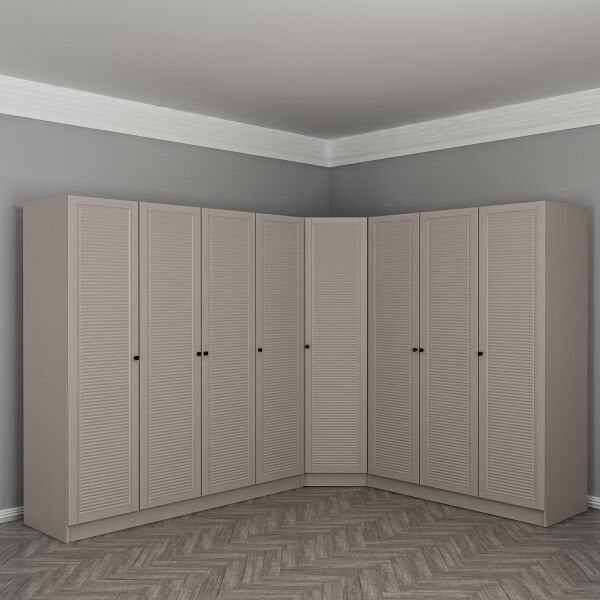 Kale 8 Kapaklı 4 Çekmeceli Köşe Dolap Kumtaşı Mebran Panjur