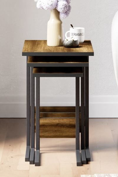 Cera Zg3 3'Lü Eko Zigon Sehpa - Barok Ceviz