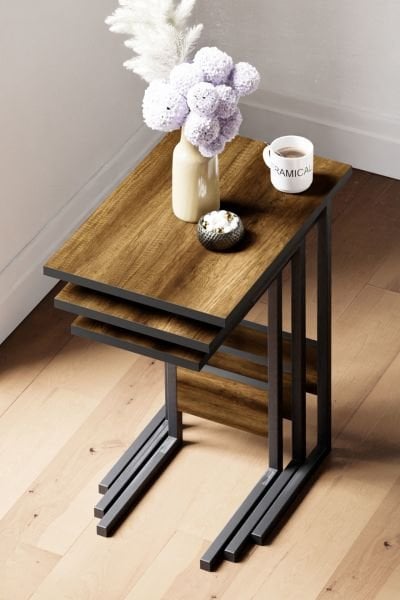 Cera Zg3 3'Lü Eko Zigon Sehpa - Barok Ceviz