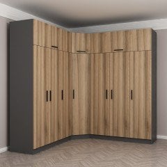 Minar Kale 7 Kapaklı 4 Ç Köşe Dolap + Yüklük Antrasit Dore