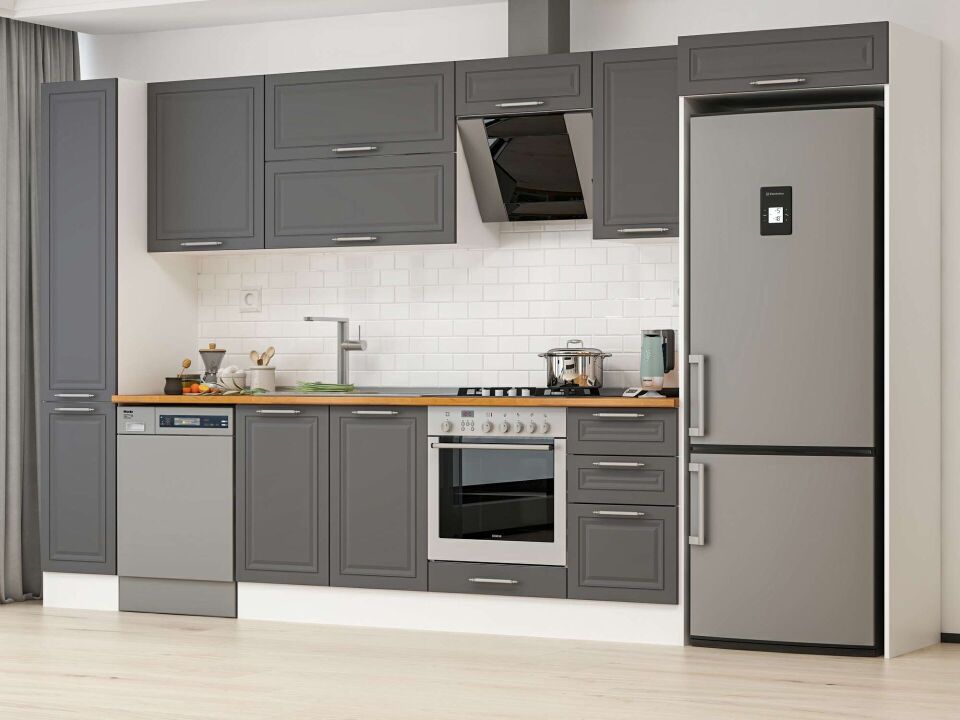 Alvinka 365X222 Cm Klasik Mebran Mutfak Dolabı Mbb-E80B40S45-2 Mebran | Antrasit - Mdf