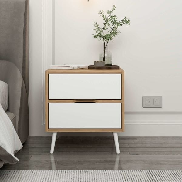 Elina Ayaklı 2 Çekmeceli Komodin - Dore/Beyaz