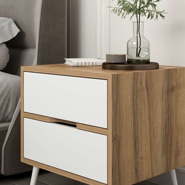 Elina Ayaklı 2 Çekmeceli Komodin - Dore/Beyaz