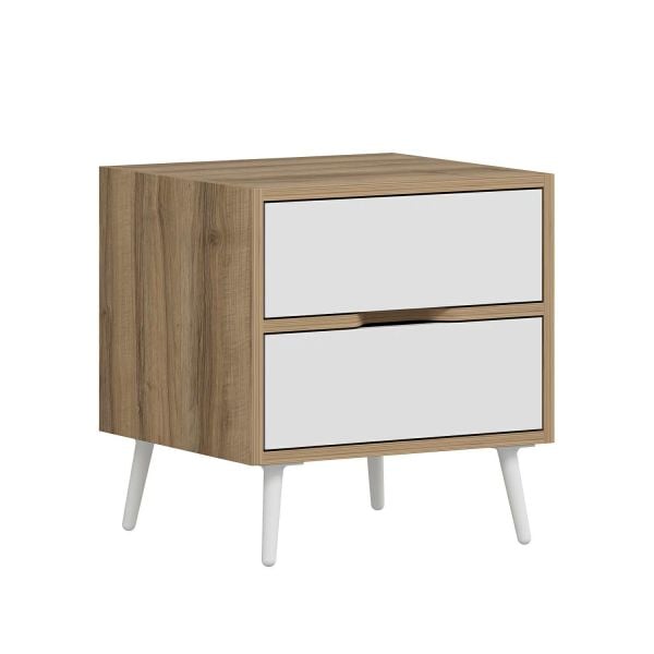 Elina Ayaklı 2 Çekmeceli Komodin - Dore/Beyaz