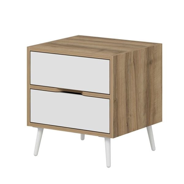 Elina Ayaklı 2 Çekmeceli Komodin - Dore/Beyaz