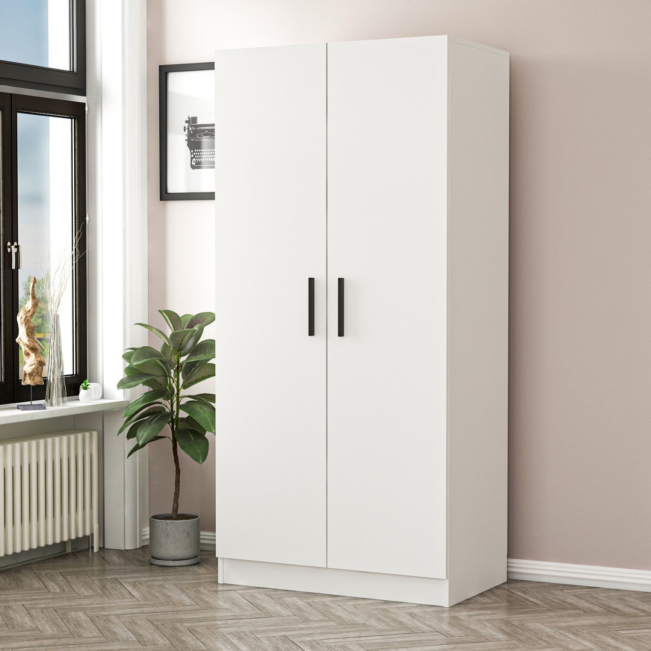 Minar Kale 2 Kapaklı Zincir Dolap - Gardrop - Beyaz 210CM