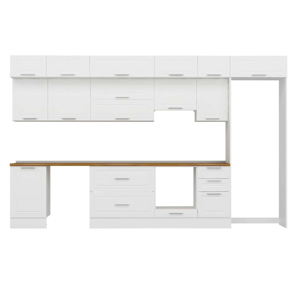 Alvinka 375X240 Cm Klasik Mebran Mutfak Dolabı Mb-E80S50S45-1 Mebran | Beyaz - Mdf