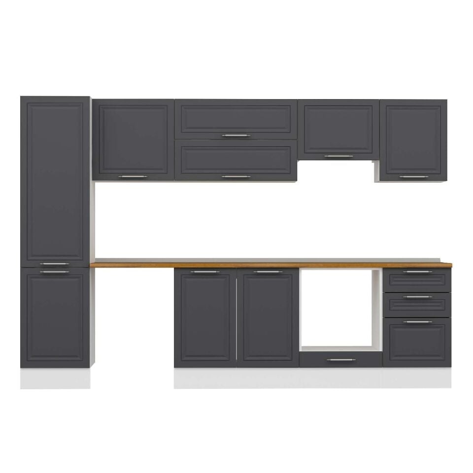 Alvinka 300X210 Cm Klasik Mebran Mutfak Dolabı Mb-E80B50S50-1 Mebran | Antrasit - Suntalam