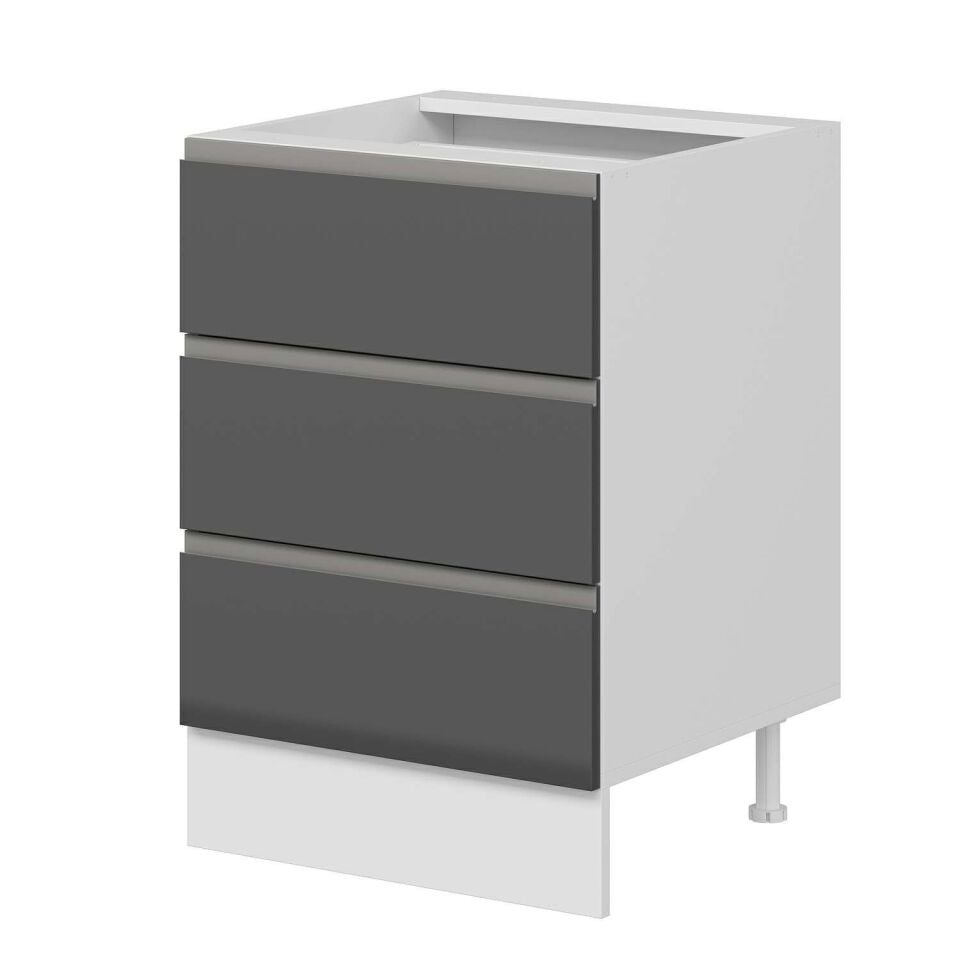 Alvinka Mutfak Modül Hg_J Alt 3Ç 60Cm Dolap Beyaz Antrasit