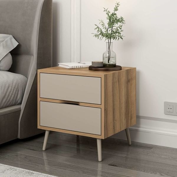 Elina Ayaklı 2 Çekmeceli Komodin - Dore/Kumtaşı