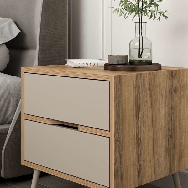 Elina Ayaklı 2 Çekmeceli Komodin - Dore/Kumtaşı