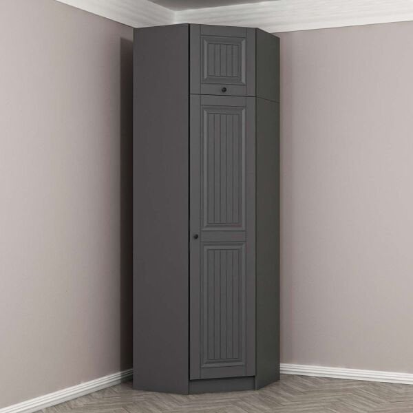 Kale 1 Kapaklı Köşe Dolap + Yüklük Antrasit Mebran İlkbahar 255CM