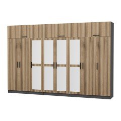 Minar Kale 8 Kapaklı 4 Aynalı 4 Ç Dolap Ve Yüklük Antrasit Dore