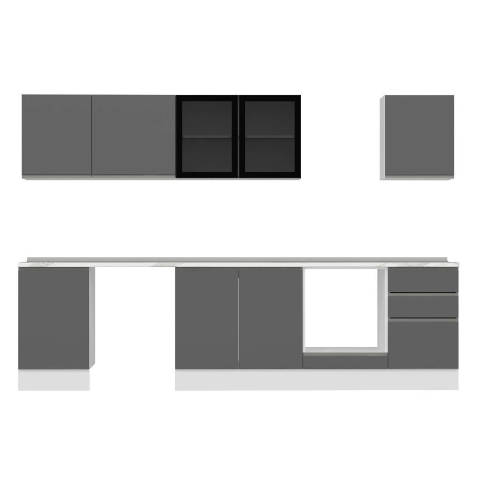Alvinka 310X210 Cm High Gloss Mutfak Dolabı M-E90S50S50-3 High Gloss | Antrasit - Suntalam