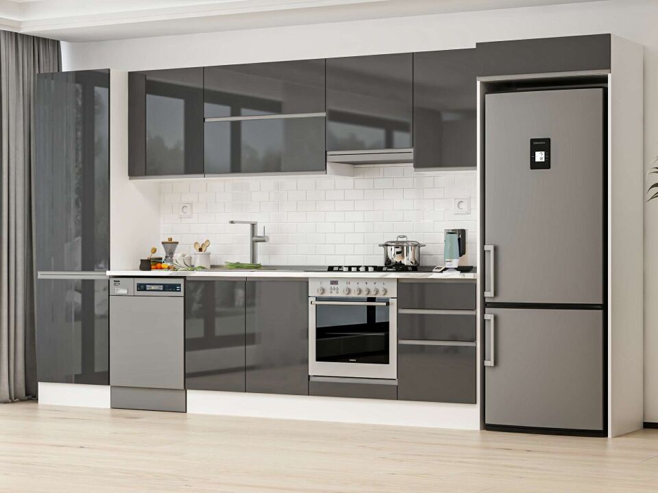 Alvinka 400x222 Cm High Gloss Mutfak Dolabı Mbb-E90B60S50-1 High Gloss | Antrasit - Suntalam