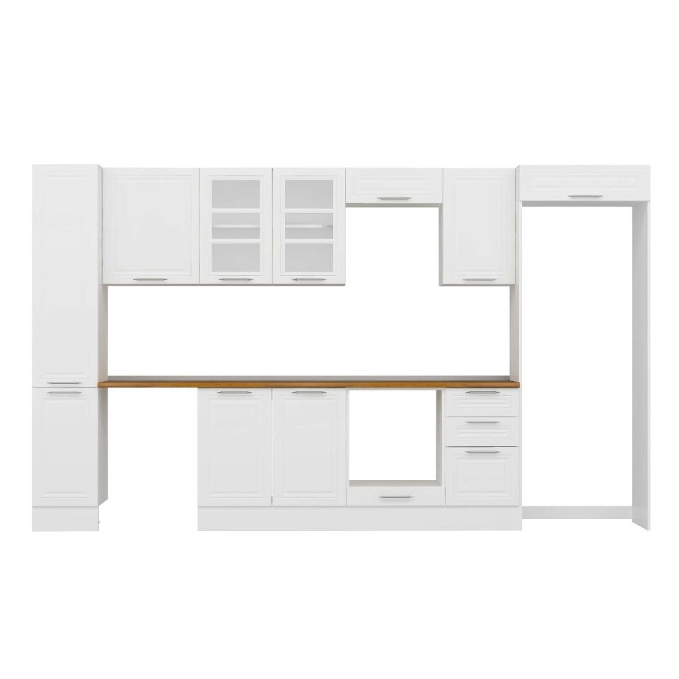 Alvinka 365X222 Cm Klasik Mebran Mutfak Dolabı Mbb-E80B40S45-3 Mebran | Beyaz - Suntalam