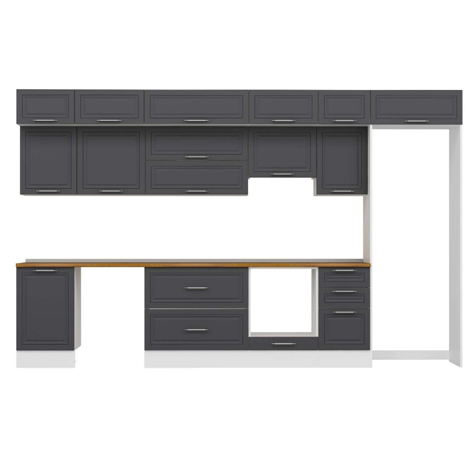 Alvinka 375X240 Cm Klasik Mebran Mutfak Dolabı Mb-E80S50S45-1 Mebran | Antrasit - Mdf